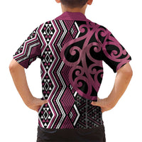 Maori Taniko Patterns Kid Hawaiian Shirt Pink Patiki Motifs Mix Whakairo Ngaru LT7 - Polynesian Pride