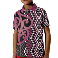 Maori Taniko Patterns Kid Polo Shirt Pink Patiki Motifs Mix Whakairo Ngaru LT7 Kid Pink - Polynesian Pride