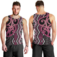 Maori Taniko Patterns Men Tank Top Pink Patiki Motifs Mix Whakairo Ngaru