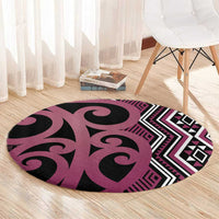 Maori Taniko Patterns Round Carpet Pink Patiki Motifs Mix Whakairo Ngaru