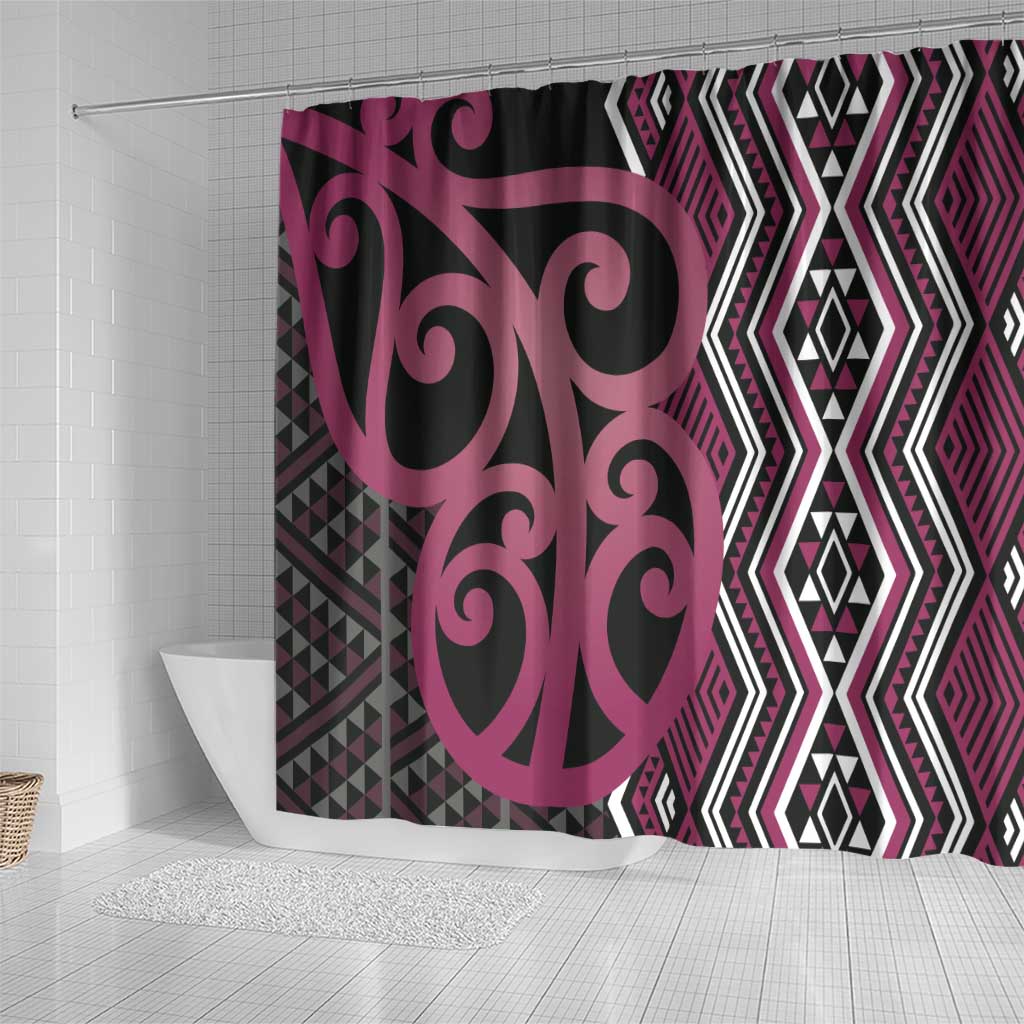 Maori Taniko Patterns Shower Curtain Pink Patiki Motifs Mix Whakairo Ngaru