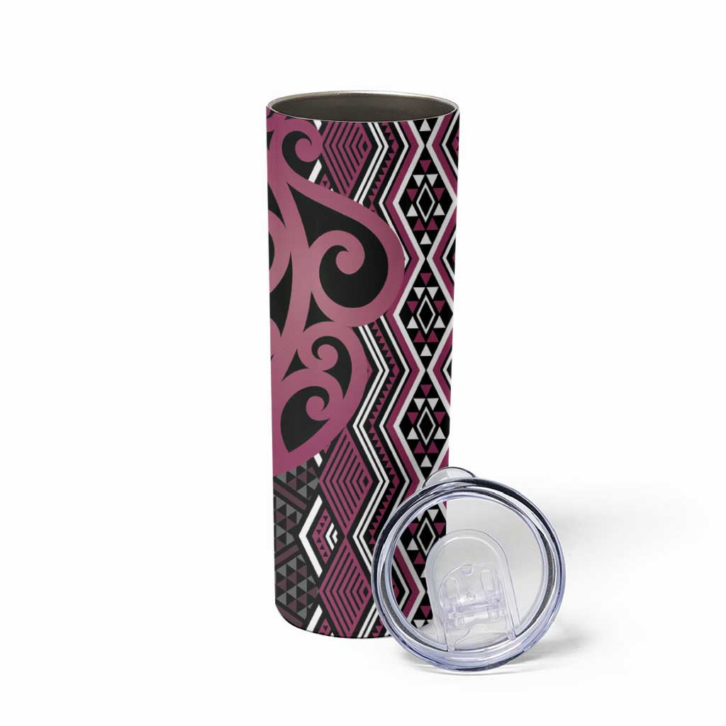 Maori Taniko Patterns Skinny Tumbler Pink Patiki Motifs Mix Whakairo Ngaru LT7 - Polynesian Pride