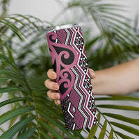 Maori Taniko Patterns Skinny Tumbler Pink Patiki Motifs Mix Whakairo Ngaru LT7 - Polynesian Pride