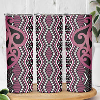 Maori Taniko Patterns Skinny Tumbler Pink Patiki Motifs Mix Whakairo Ngaru LT7 - Polynesian Pride