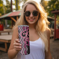 Maori Taniko Patterns Skinny Tumbler Pink Patiki Motifs Mix Whakairo Ngaru LT7 - Polynesian Pride