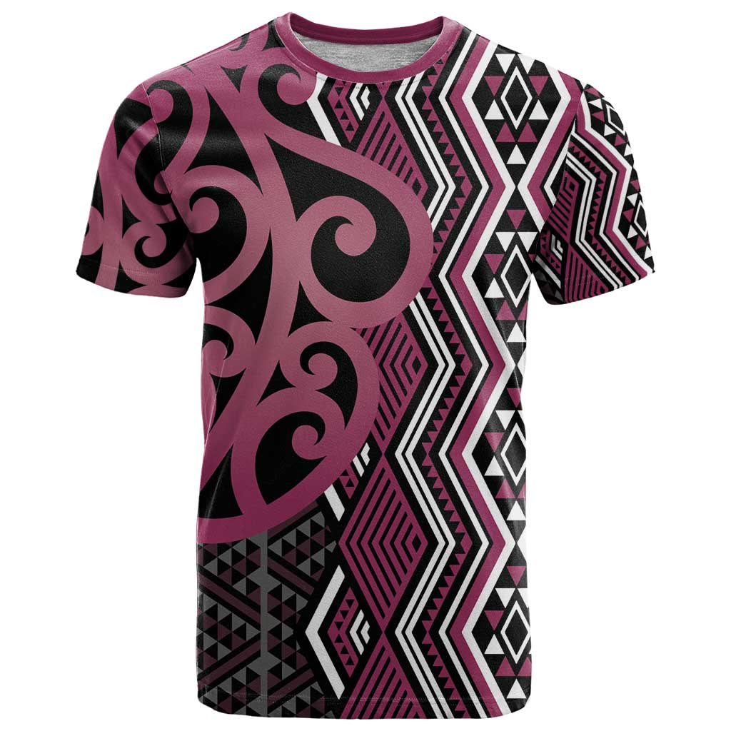 Maori Taniko Patterns T Shirt Pink Patiki Motifs Mix Whakairo Ngaru LT7 Pink - Polynesian Pride