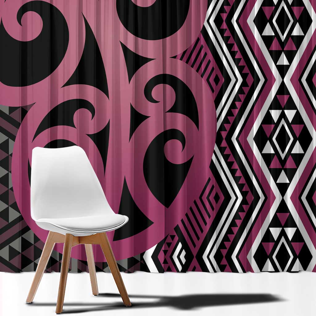 Maori Taniko Patterns Window Curtain Pink Patiki Motifs Mix Whakairo Ngaru