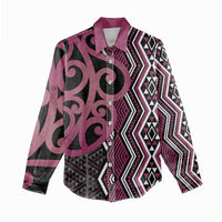 Maori Taniko Patterns Women Casual Shirt Pink Patiki Motifs Mix Whakairo Ngaru LT7 - Polynesian Pride