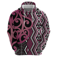 Maori Taniko Patterns Zip Hoodie Pink Patiki Motifs Mix Whakairo Ngaru
