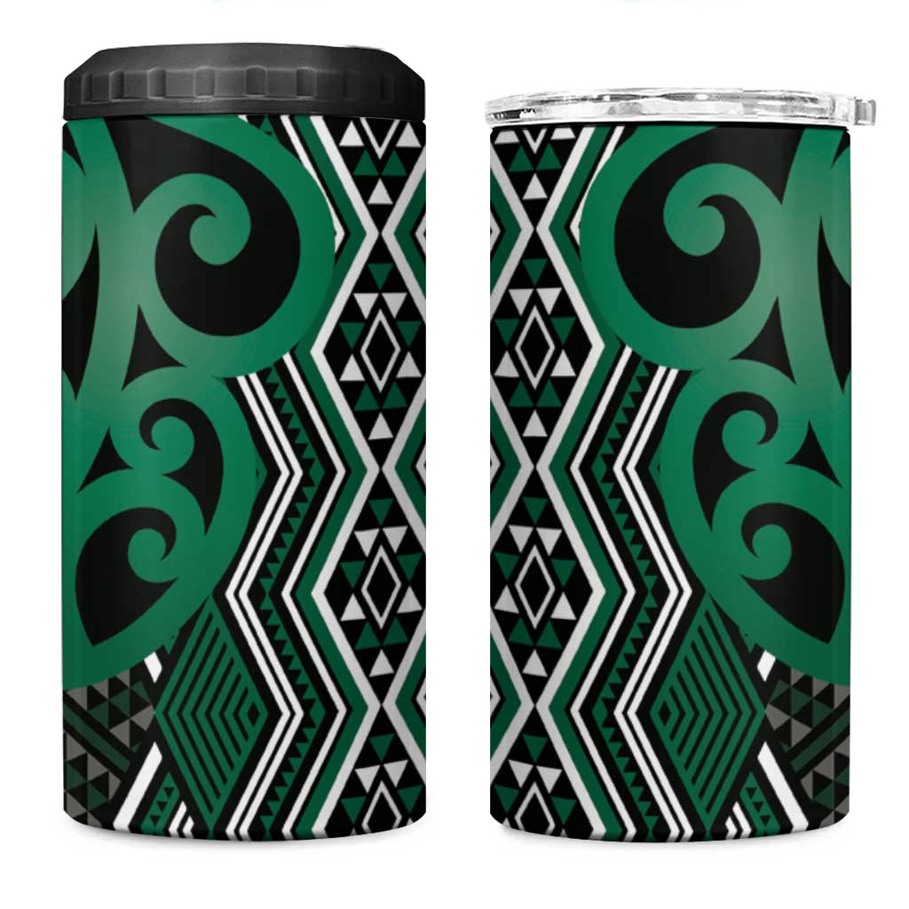 Maori Taniko Patterns 4 in 1 Can Cooler Tumbler Pounamu Patiki Motifs Mix Whakairo Ngaru LT7 One Size: 16 oz Green - Polynesian Pride