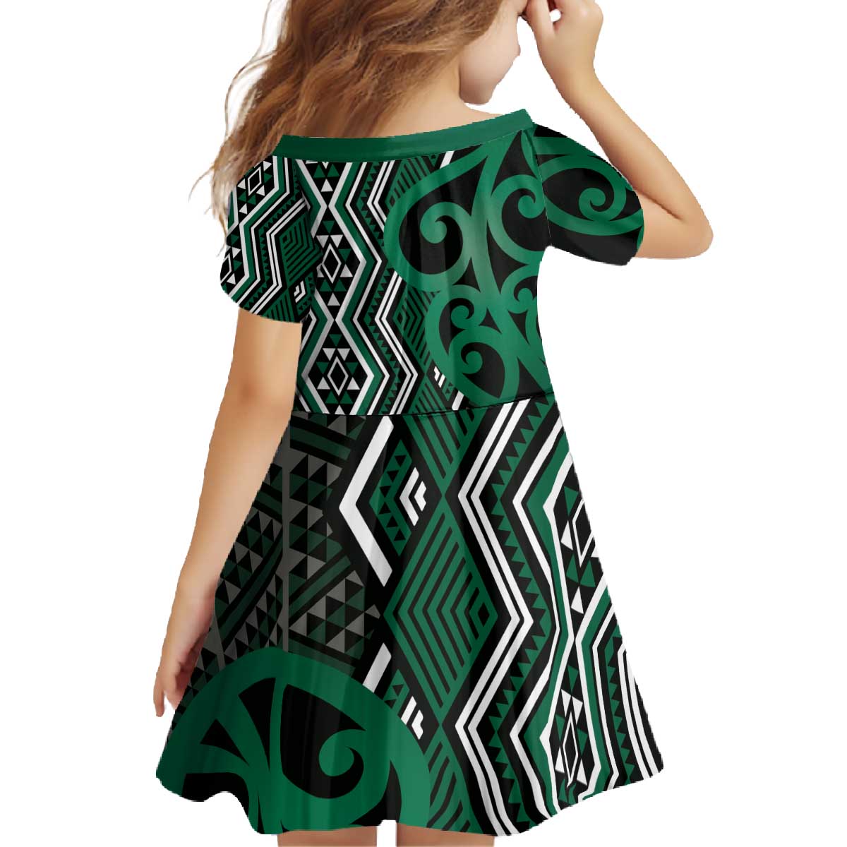 Maori Taniko Patterns Family Matching Off The Shoulder Long Sleeve Dress and Hawaiian Shirt Pounamu Patiki Motifs Mix Whakairo Ngaru