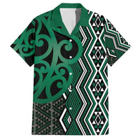 Maori Taniko Patterns Family Matching Off Shoulder Maxi Dress and Hawaiian Shirt Pounamu Patiki Motifs Mix Whakairo Ngaru LT7 Dad's Shirt - Short Sleeve Green - Polynesian Pride
