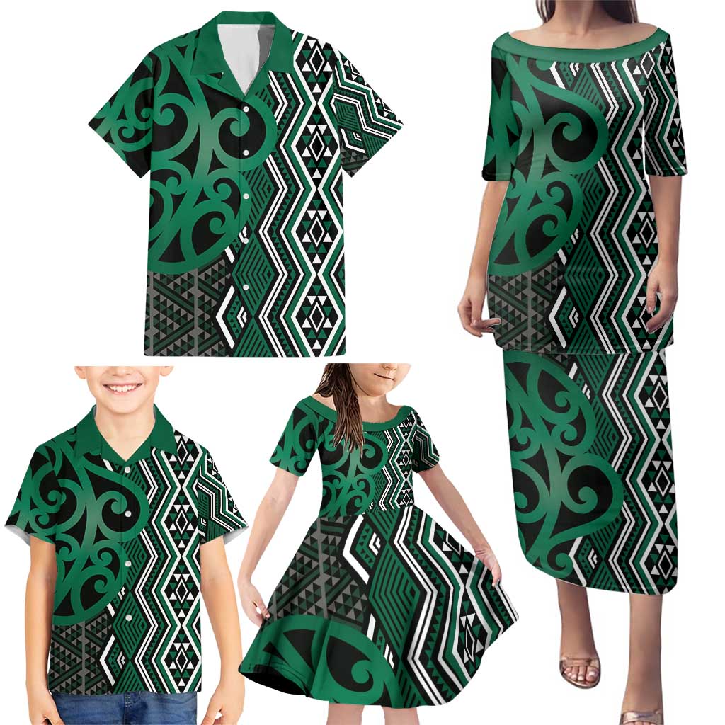 Maori Taniko Patterns Family Matching Puletasi and Hawaiian Shirt Pounamu Patiki Motifs Mix Whakairo Ngaru LT7 - Polynesian Pride