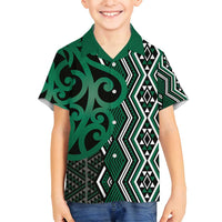 Maori Taniko Patterns Family Matching Summer Maxi Dress and Hawaiian Shirt Pounamu Patiki Motifs Mix Whakairo Ngaru LT7 Son's Shirt Green - Polynesian Pride