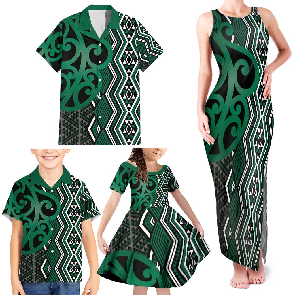 Maori Taniko Patterns Family Matching Tank Maxi Dress and Hawaiian Shirt Pounamu Patiki Motifs Mix Whakairo Ngaru LT7 - Polynesian Pride