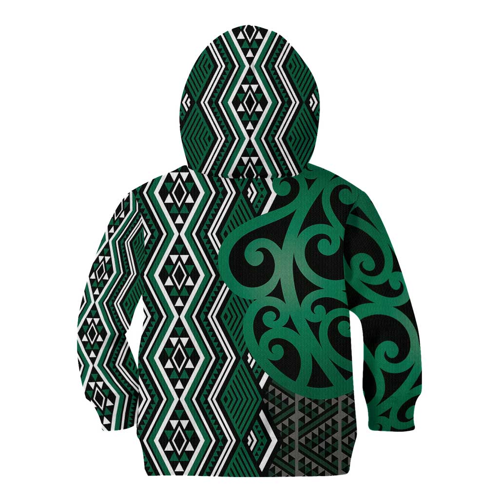 Maori Taniko Patterns Kid Hoodie Pounamu Patiki Motifs Mix Whakairo Ngaru