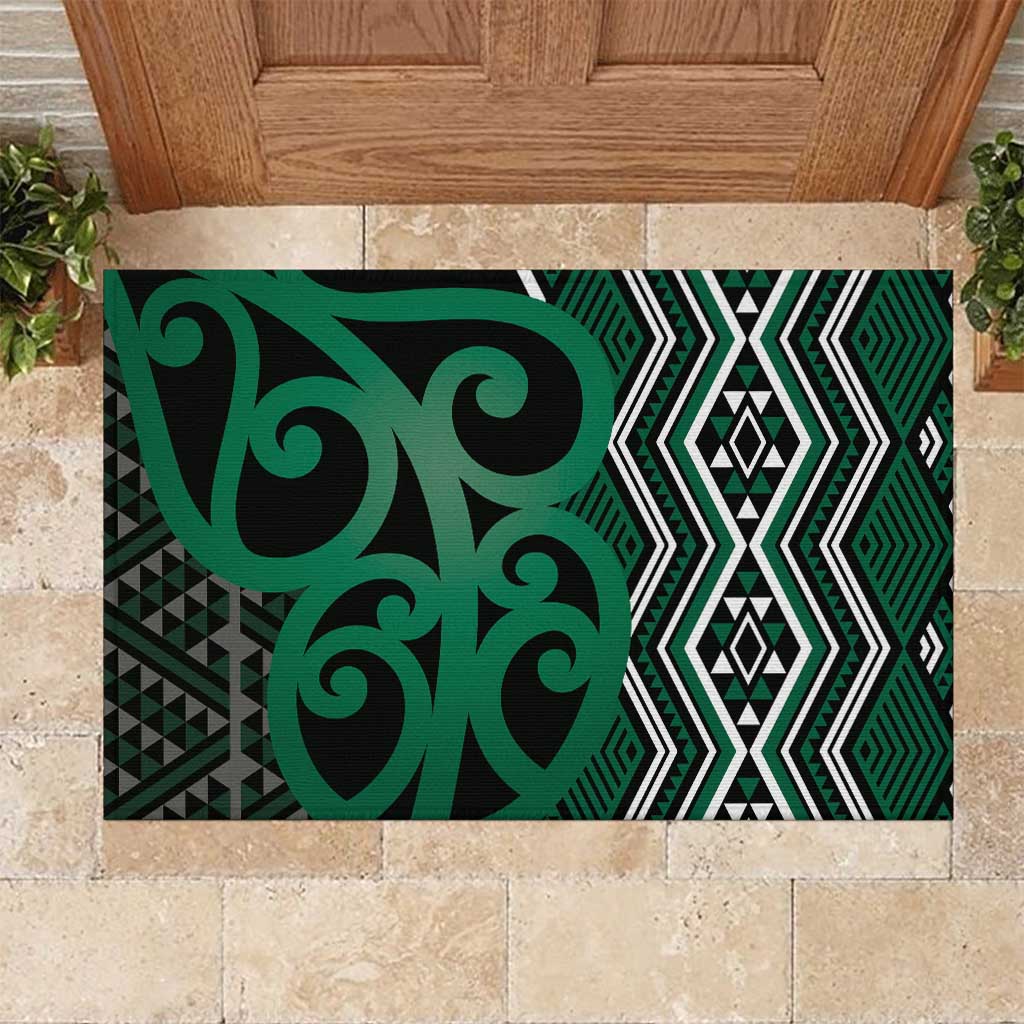 Maori Taniko Patterns Rubber Doormat Pounamu Patiki Motifs Mix Whakairo Ngaru LT7 Green - Polynesian Pride