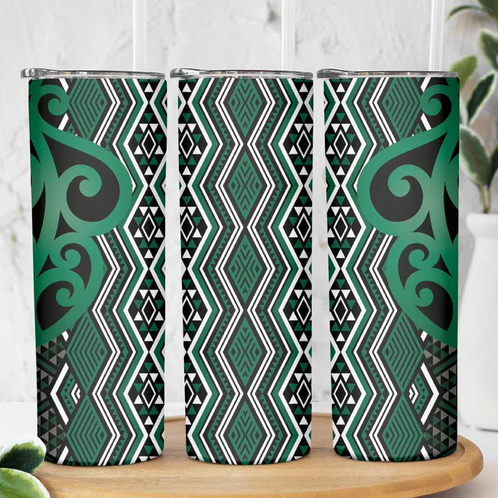 Maori Taniko Patterns Skinny Tumbler Pounamu Patiki Motifs Mix Whakairo Ngaru