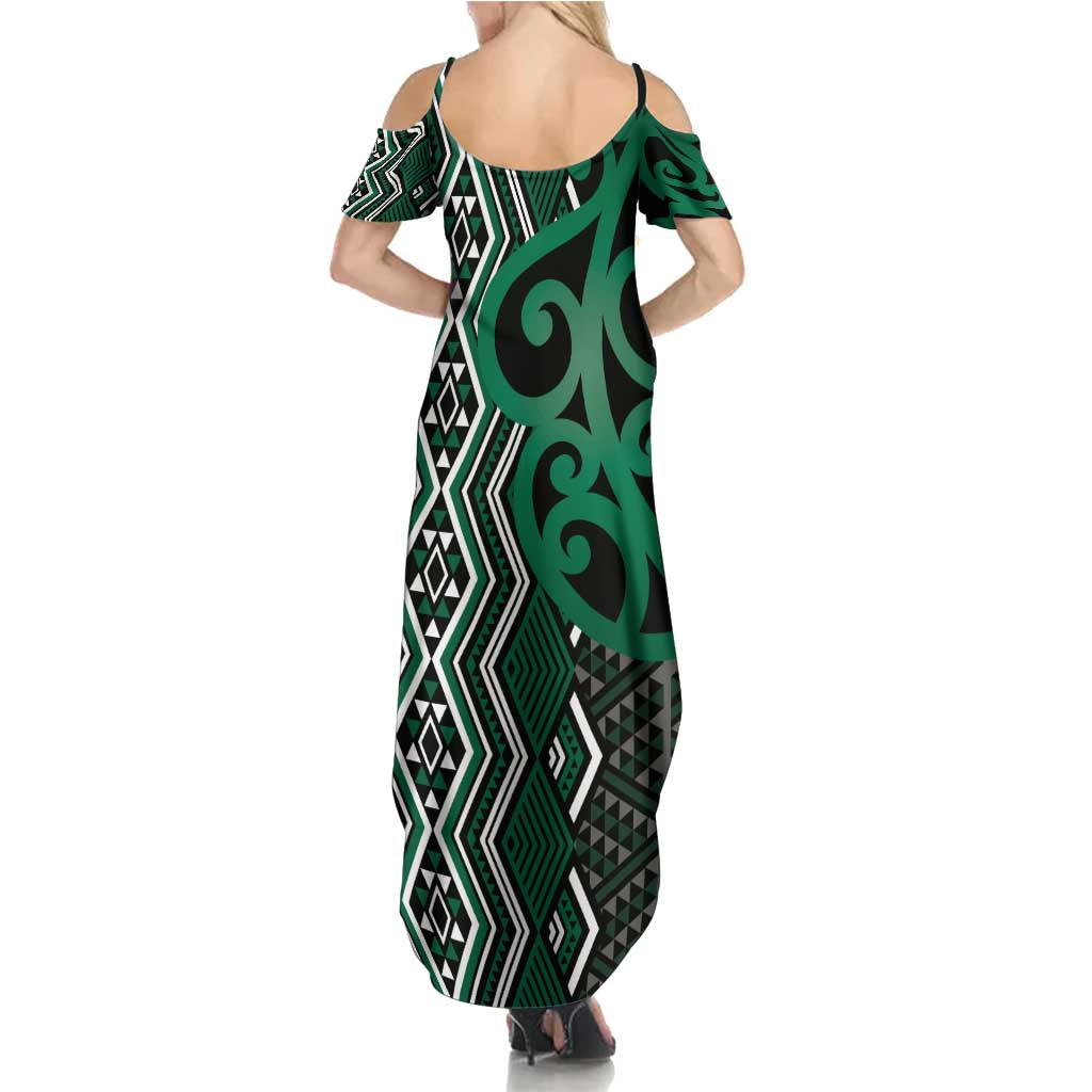 Maori Taniko Patterns Summer Maxi Dress Pounamu Patiki Motifs Mix Whakairo Ngaru
