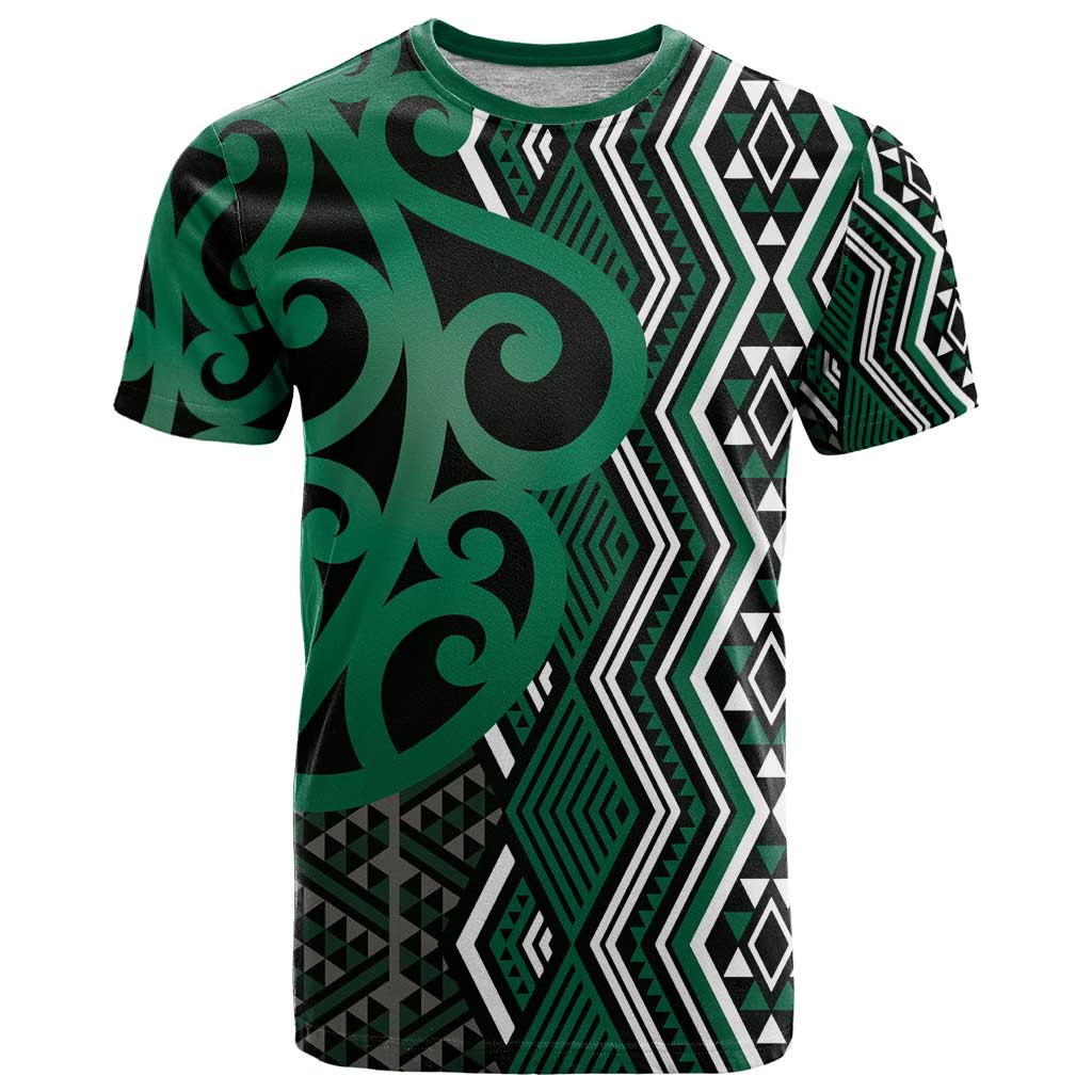 Maori Taniko Patterns T Shirt Pounamu Patiki Motifs Mix Whakairo Ngaru LT7 Green - Polynesian Pride