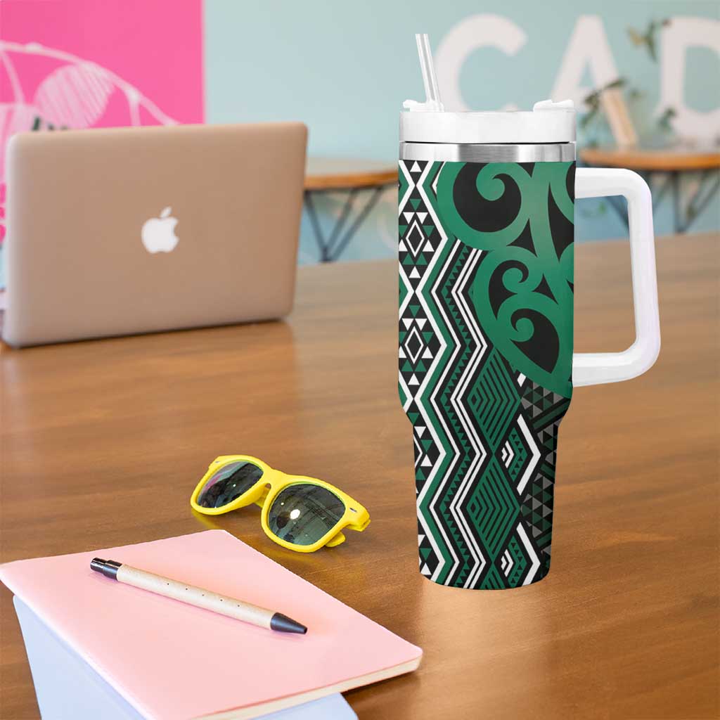 Maori Taniko Patterns Tumbler With Handle Pounamu Patiki Motifs Mix Whakairo Ngaru LT7 - Polynesian Pride
