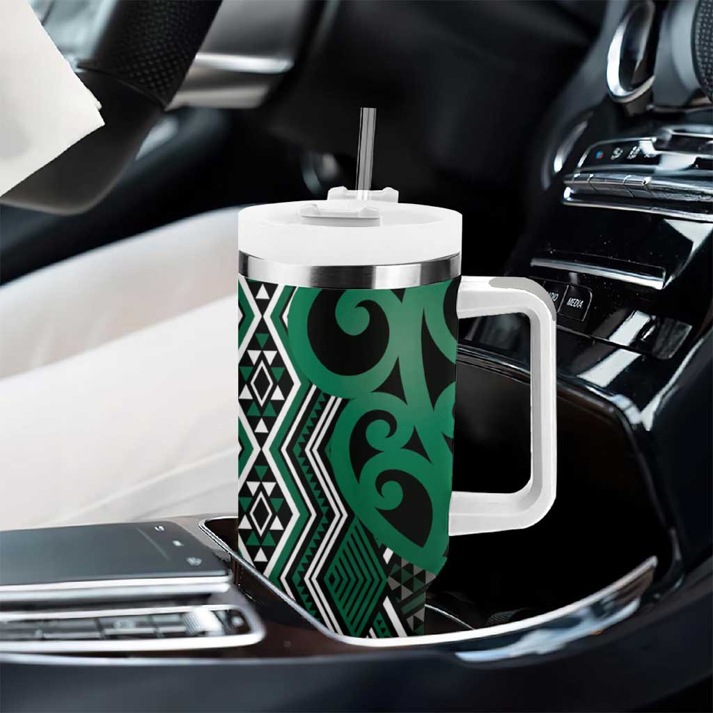 Maori Taniko Patterns Tumbler With Handle Pounamu Patiki Motifs Mix Whakairo Ngaru LT7 - Polynesian Pride