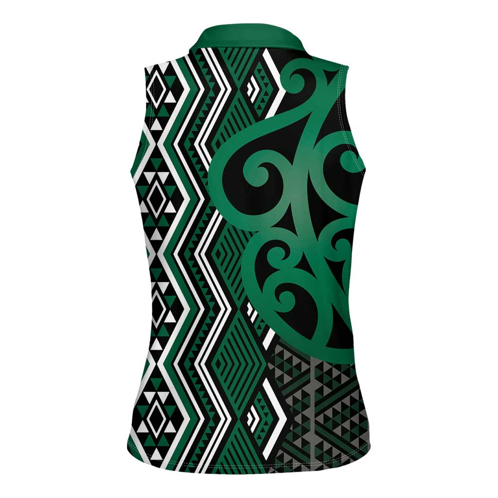 Maori Taniko Patterns Women Sleeveless Polo Shirt Pounamu Patiki Motifs Mix Whakairo Ngaru