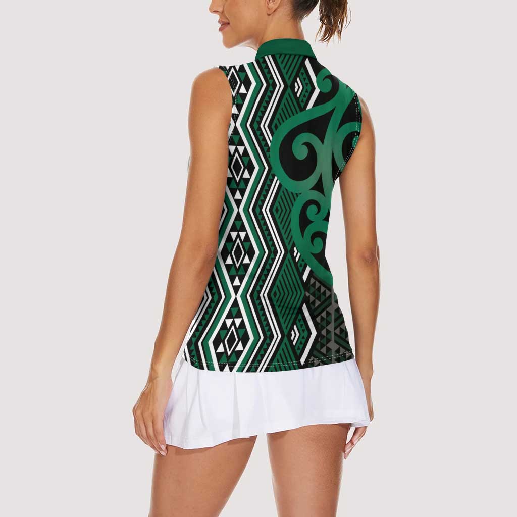 Maori Taniko Patterns Women Sleeveless Polo Shirt Pounamu Patiki Motifs Mix Whakairo Ngaru