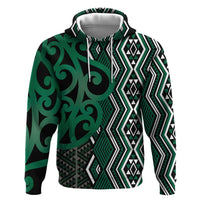 Maori Taniko Patterns Zip Hoodie Pounamu Patiki Motifs Mix Whakairo Ngaru