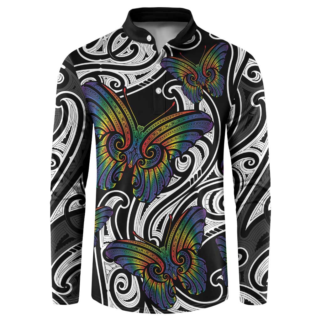 Aotearoa Takatapui Pride Button Sweatshirt Rainbow Butterfly - Free To Love