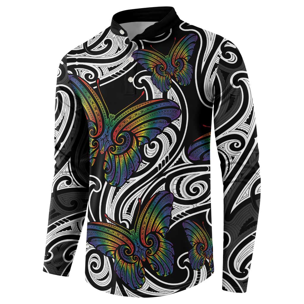 Aotearoa Takatapui Pride Button Sweatshirt Rainbow Butterfly - Free To Love