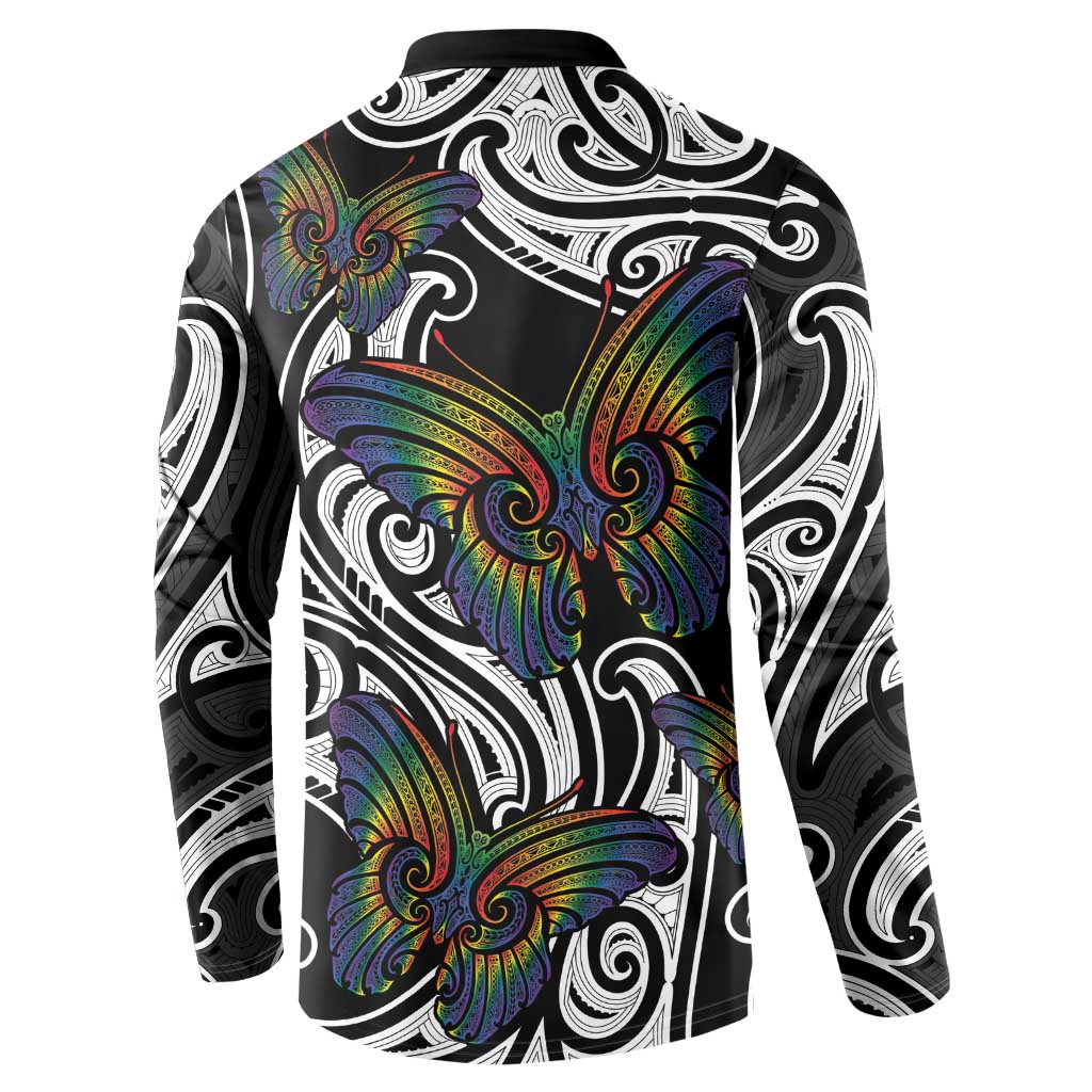 Aotearoa Takatapui Pride Button Sweatshirt Rainbow Butterfly - Free To Love