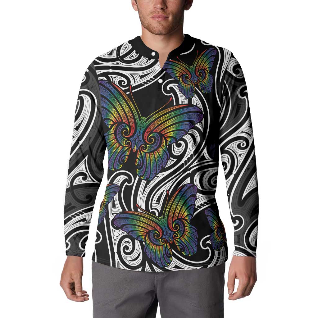 Aotearoa Takatapui Pride Button Sweatshirt Rainbow Butterfly - Free To Love