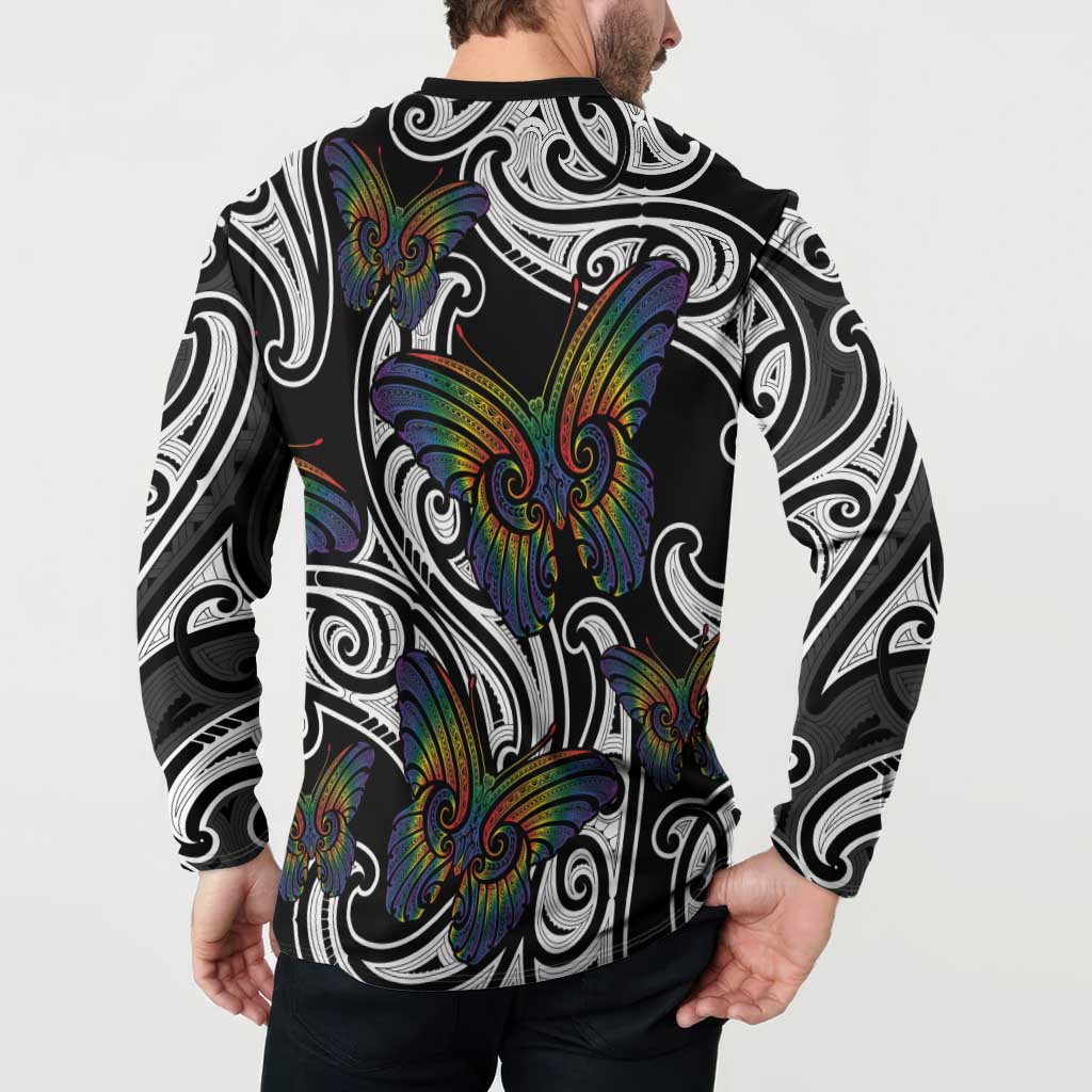 Aotearoa Takatapui Pride Button Sweatshirt Rainbow Butterfly - Free To Love