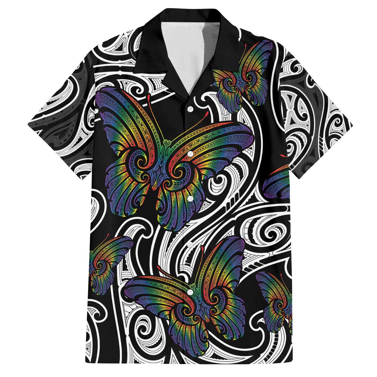 Aotearoa Takatapui Pride Family Matching Off The Shoulder Long Sleeve Dress and Hawaiian Shirt Rainbow Butterfly - Free To Love