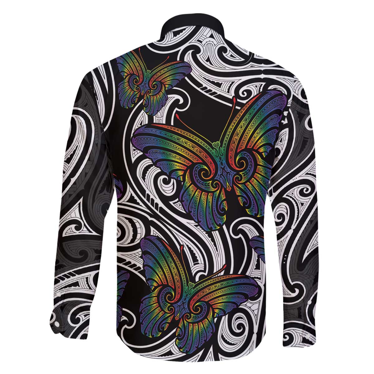 Aotearoa Takatapui Pride Family Matching Off The Shoulder Long Sleeve Dress and Hawaiian Shirt Rainbow Butterfly - Free To Love