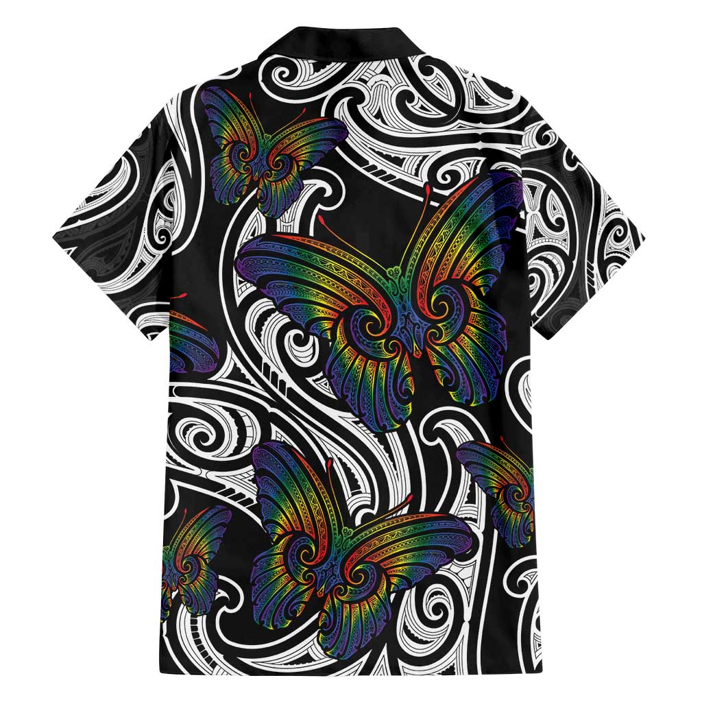 Aotearoa Takatapui Pride Family Matching Off Shoulder Maxi Dress and Hawaiian Shirt Rainbow Butterfly - Free To Love