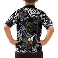 Aotearoa Takatapui Pride Family Matching Off Shoulder Short Dress and Hawaiian Shirt Rainbow Butterfly - Free To Love