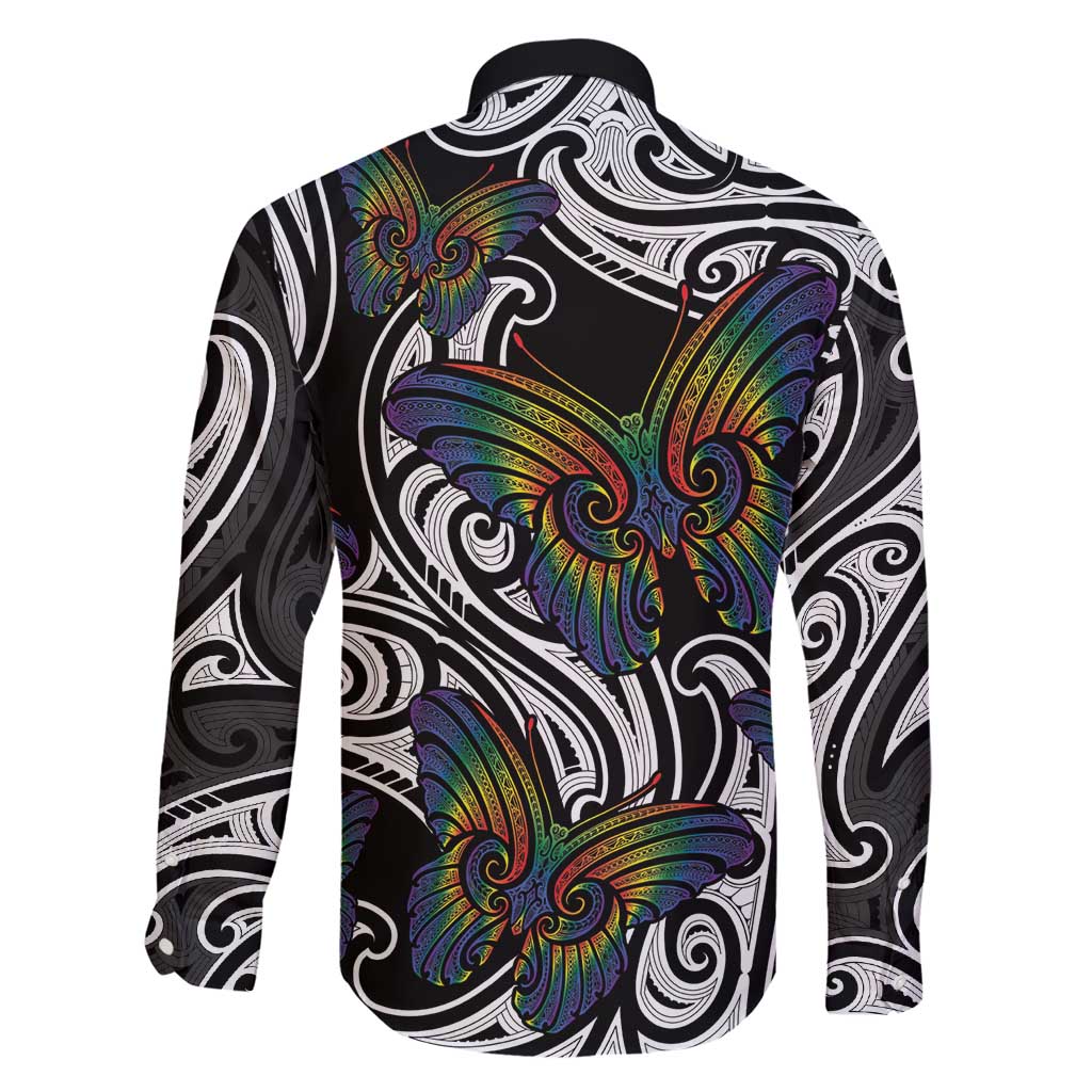 Aotearoa Takatapui Pride Family Matching Short Sleeve Bodycon Dress and Hawaiian Shirt Rainbow Butterfly - Free To Love LT7 - Polynesian Pride