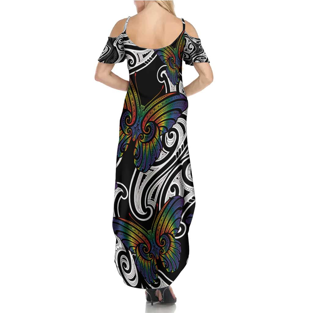 Aotearoa Takatapui Pride Family Matching Summer Maxi Dress and Hawaiian Shirt Rainbow Butterfly - Free To Love LT7 - Polynesian Pride