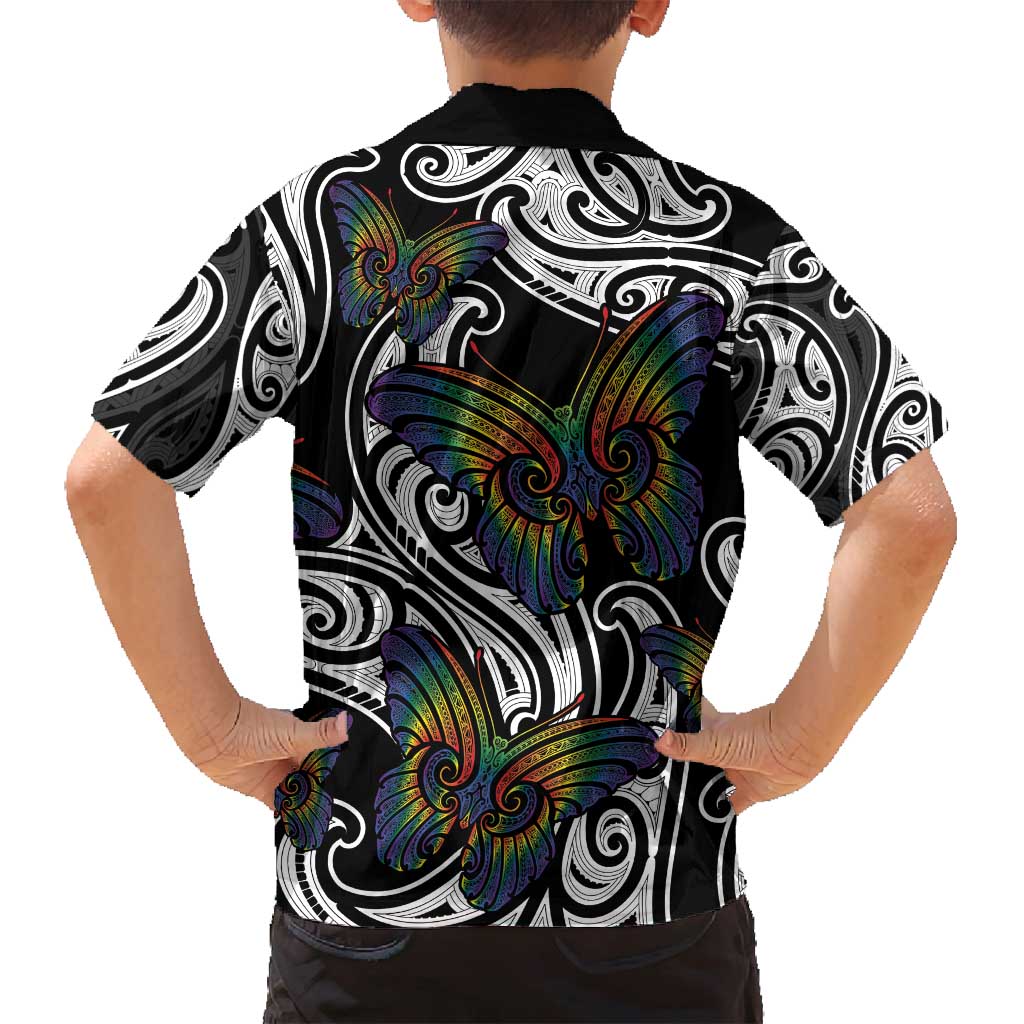 Aotearoa Takatapui Pride Family Matching Tank Maxi Dress and Hawaiian Shirt Rainbow Butterfly - Free To Love LT7 - Polynesian Pride