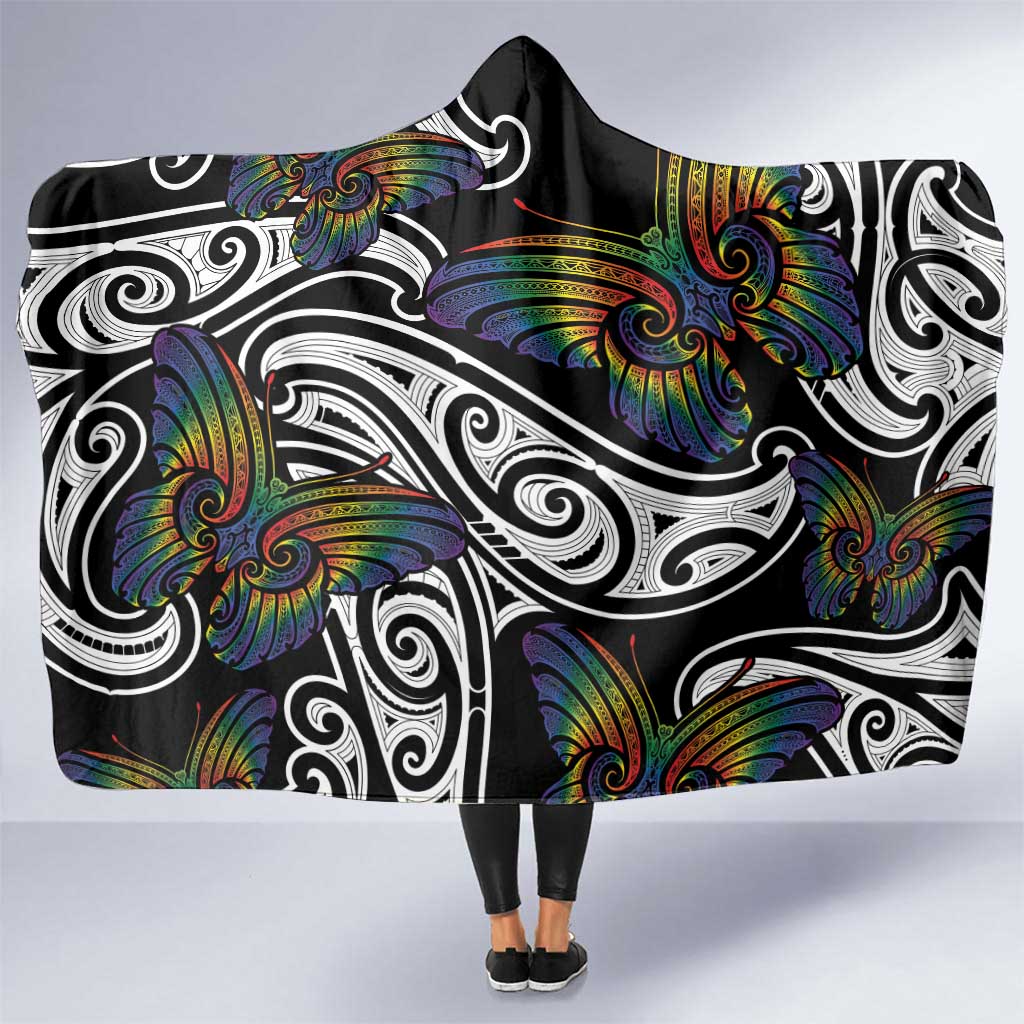 Aotearoa Takatapui Pride Hooded Blanket Rainbow Butterfly - Free To Love