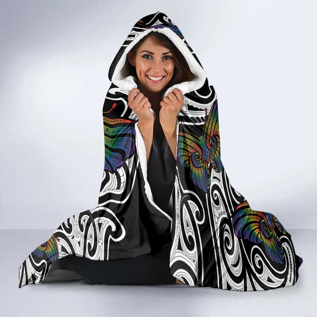 Aotearoa Takatapui Pride Hooded Blanket Rainbow Butterfly - Free To Love
