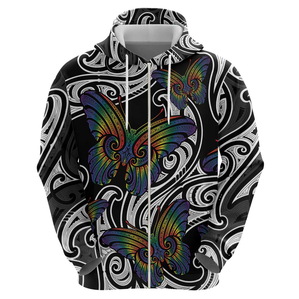 Aotearoa Takatapui Pride Hoodie Rainbow Butterfly - Free To Love