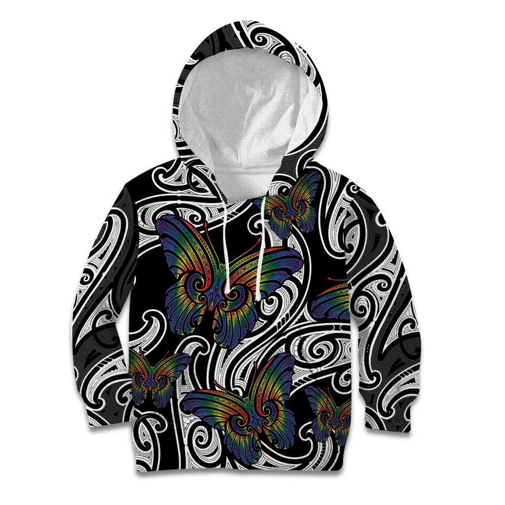 Aotearoa Takatapui Pride Kid Hoodie Rainbow Butterfly - Free To Love