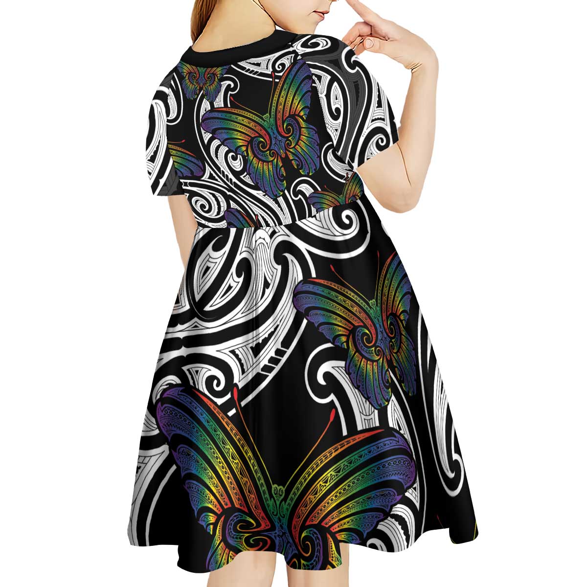 Aotearoa Takatapui Pride Kid Short Sleeve Dress Rainbow Butterfly - Free To Love