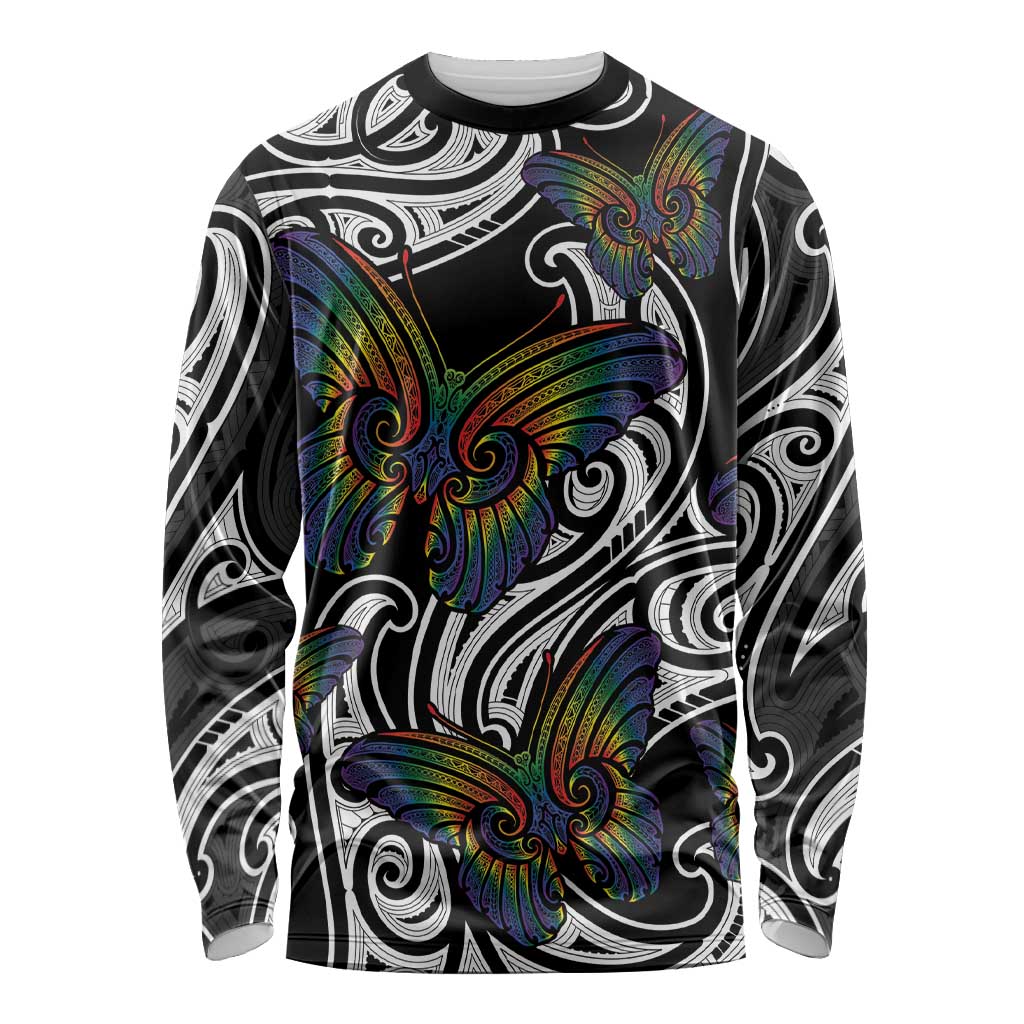 Aotearoa Takatapui Pride Long Sleeve Shirt Rainbow Butterfly - Free To Love