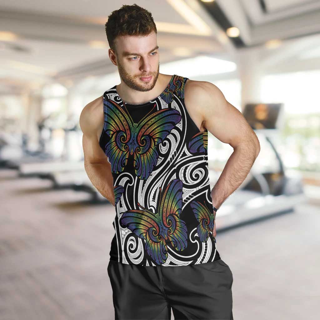 Aotearoa Takatapui Pride Men Tank Top Rainbow Butterfly - Free To Love