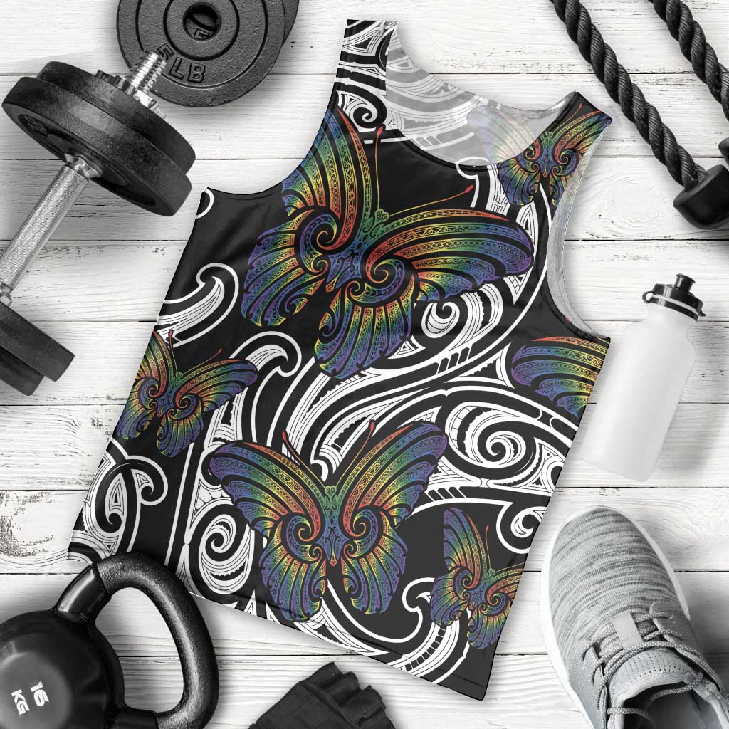Aotearoa Takatapui Pride Men Tank Top Rainbow Butterfly - Free To Love