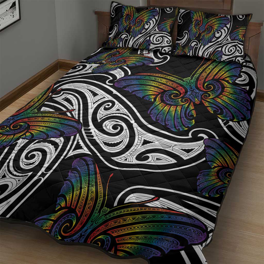 Aotearoa Takatapui Pride Quilt Bed Set Rainbow Butterfly - Free To Love